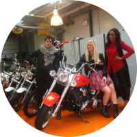 Kiss Off checking out the bikes at Harley Davidson